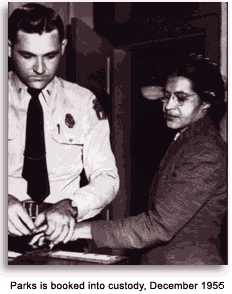 Rosa Parks being finger printed