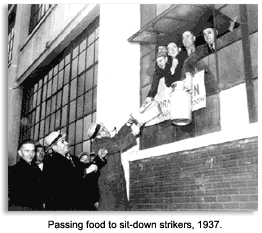 Passing food to sit-down strikers