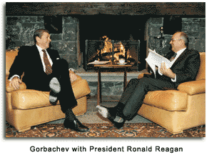 Mikhail Gorbachev with Ronald Reagan