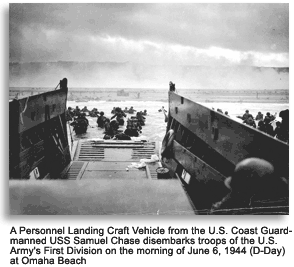 Army troops disembark at Omaha Beach on D-day