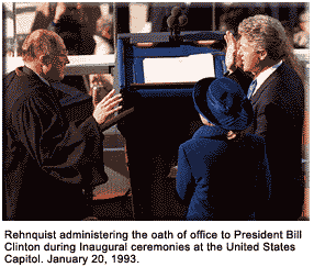 Rehnquist administers oath of office to Bill Clinton
