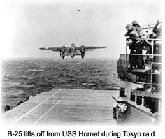 First B25 takes off from Hornet